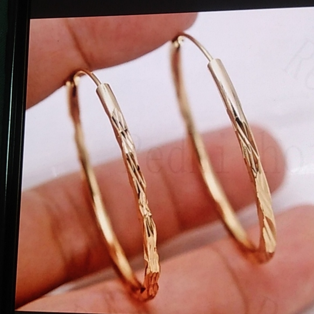 New 1.5 Yellow Gold  Hoop Earrings